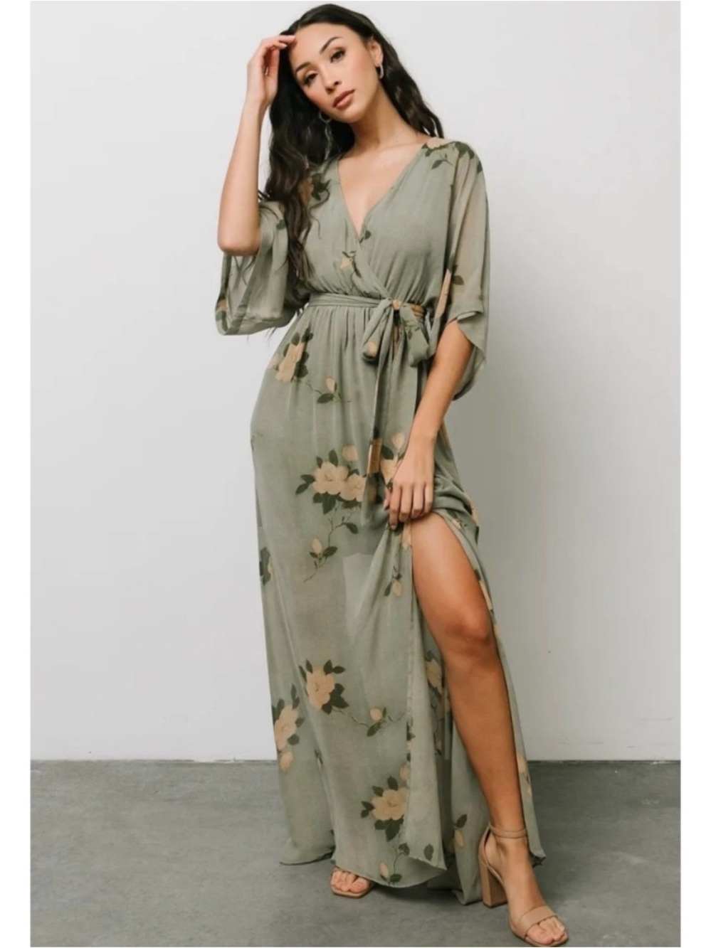 Baltic Born Kimono Sage Green Floral Maxi Dress